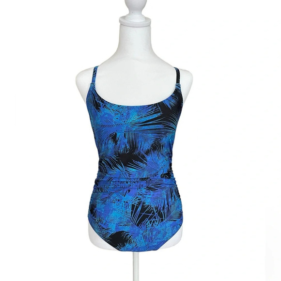 Speedo Women’s‎ Shirred One Piece Tropical Blue Swimsuit - Picture 1 of 8